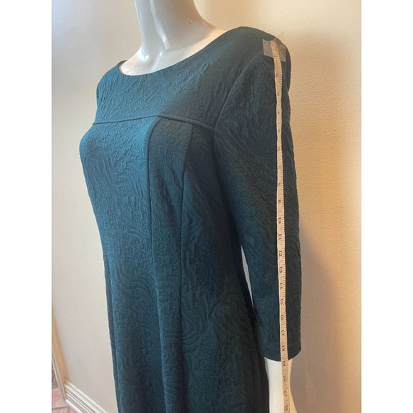 Connected Apparel Womens Fit & Flare Dress Jacquard Knit Long Sleeve Green SZ 6 - Picture 4 of 8